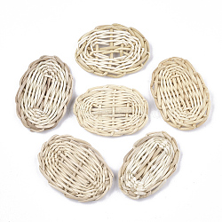 Handmade Reed Cane/Rattan Woven Beads, For Making Straw Earrings and Necklaces, No Hole/Undrilled, Oval, Antique White, 56~64x37~44x5~8mm(X-WOVE-T006-071)