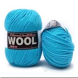 Polyester & Wool Yarn for Sweater Hat, 4-Strands Wool Threads for Knitting Crochet Supplies, Deep Sky Blue, about 100g/roll(YCOR-PW0001-003A-03)