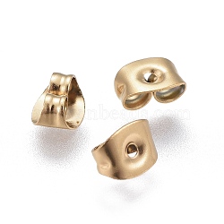 Ion Plating(IP) 304 Stainless Steel Ear Nuts, Real 18K Gold Plated, 6x4.5x3mm, Hole: 0.8mm(STAS-F203-04G)