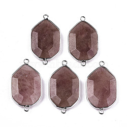 Natural Strawberry Quartz Links Connectors, with Platinum Tone Brass Findings, Faceted Polygon, 40.5x23x6mm, Hole: 2mm(G-T131-48P-03)