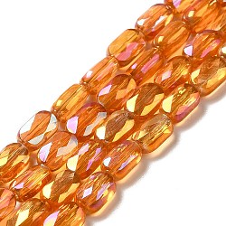 Transparent Electroplate Glass Beads Strands, Full Rainbow Plated, Faceted, Oval, Dark Orange, 7x4.5x3mm, Hole: 0.9mm, about 78~81pcs/strand, 22.83 inch(58cm)(EGLA-F150-FR02)
