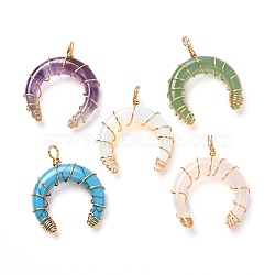 Natural & Synthetic Gemstone Pendants, with Real 18K Gold Plated Eco-Friendly Copper Wire, Moon, 37~39x31~33x9mm, Hole: 5mm(PALLOY-JF00916)