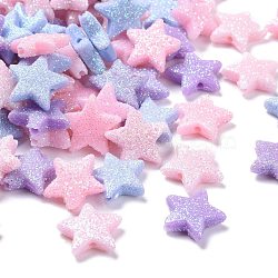 Opaque Acrylic Beads, with Glitter Powder, Star, Mixed Color, 13.5x14.5x4mm, Hole: 1.6mm(X-MACR-T033-05)