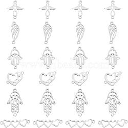 SUPERFINDINGS 24Pcs 6 Style 201 Stainless Steel Links Connectors, Angel & Wing & Heart & Hamsa Hand, Stainless Steel Color, 4pcs/style(STAS-FH0001-49)