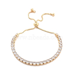 Brass Pave Clear Cubic Zirconia Flat Round Box Chain Slider Bracelets, Nickle Free, Long-Lasting Plated, Golden, 10-1/2 inch(26.6cm)(BJEW-YWC0002-12B-G)