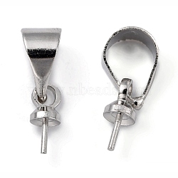 Brass Cup Pearl Peg Bails Pin Pendants, For Half Drilled Beads, Platinum, 6mm, Hole: 3mm(KK02)