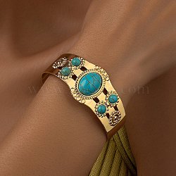 Resin Oval Beaded Open Cuff Bangle, Light Gold Iron Jewelry for Women, Turquoise, Inner Diameter: 2x2-5/8 inch(5x6.55cm)(BJEW-F452-01B)