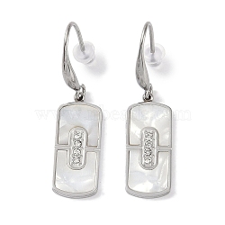Rectangle 304 Stainless Steel Rhinestone Dangle Earrings, Shell Earrings for Women, Stainless Steel Color, 40.5x10mm(EJEW-L283-043P)