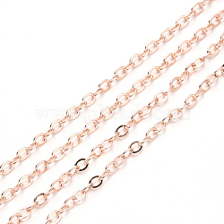 Brass Cable Chains, Soldered, with Spool, Flat Oval, Rose Gold, 3.2x2.5x0.4mm, Fit for 0.8x5mm Jump Rings, about 32.8 Feet(10m)/roll(CHC-T008-06C-RG)