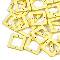 Painted Poplar Wood Links, Square, Yellow, 23x23x3mm, Hole: 1.4mm(WOOD-S045-070F)