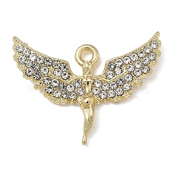 Alloy Rhinestone Pendants, Angel Charms, Lead Free & Cadmium Free, Golden, 19x25.5x3mm, Hole: 1.7mm(FIND-L026-06G)