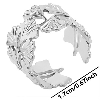 Non-Tarnish Minimalist Leaf 304 Stainless Steel Cuff Rings, Wide Band Open Rings