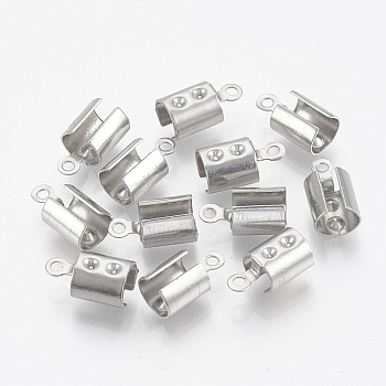 Tarnish Resistant 201 Stainless Steel Folding Crimp Ends, Fold Over Crimp Cord Ends, Stainless Steel Color, 10x4x4mm, Hole: 1.2mm, Inner Measure: 3mm