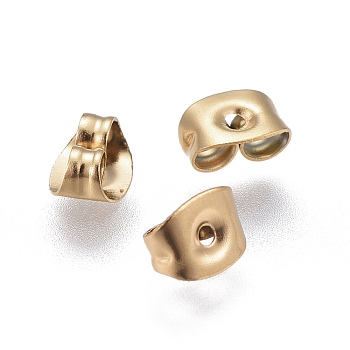 Ion Plating(IP) 304 Stainless Steel Ear Nuts, Real 18K Gold Plated, 6x4.5x3mm, Hole: 0.8mm