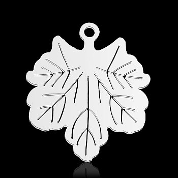 201 Stainless Steel Pendants, Leaf, Stainless Steel Color, 21x18x1mm, Hole: 1.4mm