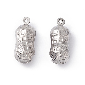 304 Stainless Steel Pendants, Peanut, Stainless Steel Color, 19x7.5x7mm, Hole: 1mm