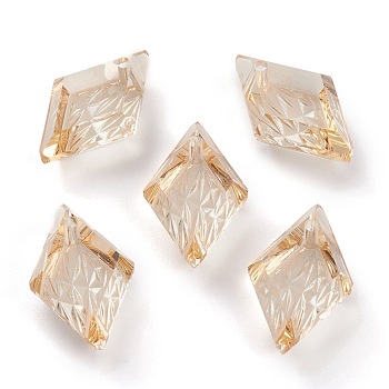 Embossed Glass Rhinestone Pendants, Rhombus, Faceted, Golden Shadow, 19x12x6mm, Hole: 1.5mm