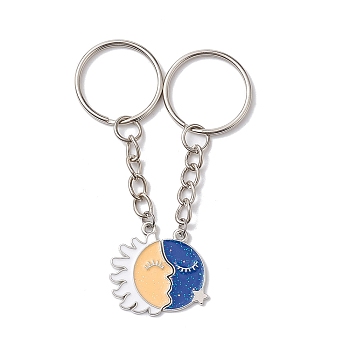 Alloy Enamel Keychain, Star, Moon, 7.6~7.9cm, 2pc/set