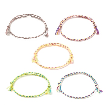 5Pcs Macrame Cotton Braided Cord Anklets Set, Friendship Adjustable Anklets for Women, Mixed Color, Inner Diameter: 2-1/4~3-1/2 inch(5.8~8.9cm)