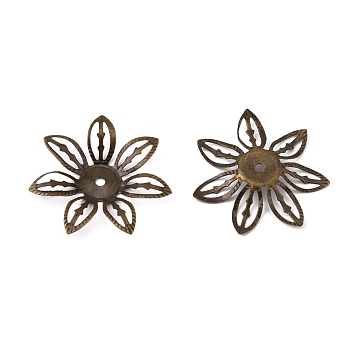 Multi-Petal Iron Bead Caps, Flower, Antique Bronze, 27x4mm, Hole: 1.6mm