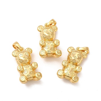 Rack Plating Brass Pendants, Bear with Star Charms, Lead Free & Cadmium Free, Real 18K Gold Plated, 26.5x14.5x9mm, Hole: 6x4mm