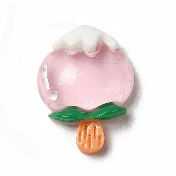 Translucent Resin Imitation Food Decoden Cabochons, Play Food, Ice Lolly, Pearl Pink, Peach Pattern, 26x19.5x8mm