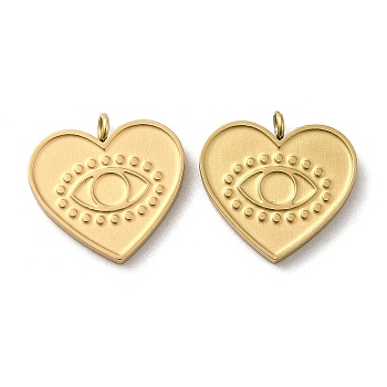 Ion Plating(IP) 316L Surgical Stainless Steel Pendants, Heart with Eye Charm, Real 18K Gold Plated, 15x15x3mm, Hole: 1.8mm