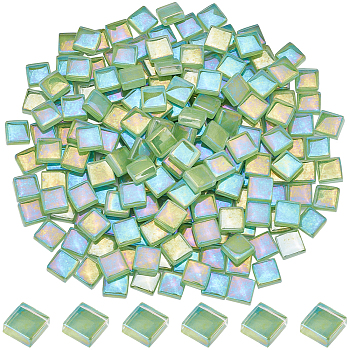 200Pcs Glass Cabochons, Mosaic Tiles, for Home Decoration or DIY Crafts, Square, Light Green, 10x10x4mm