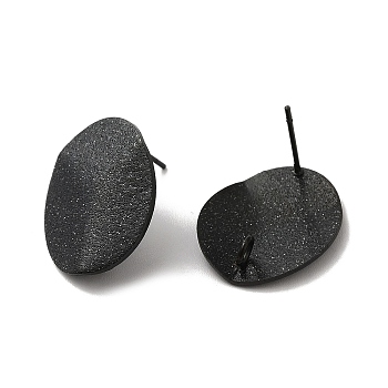 304 Stainless Steel Stud Earrings Findings, with Vertical Loop, Textured Oval, Electrophoresis Black, 20x16mm, Hole: 2.5mm, Pin: 0.7mm