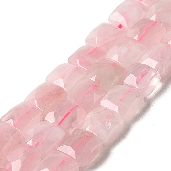Natural Rose Quartz Beads Strands, Faceted, Square, 9~10.5x9~10.5x5~5.5mm, Hole: 1mm, about 39~42pcs/strand, 14.96~15.35 inch (38~39cm)