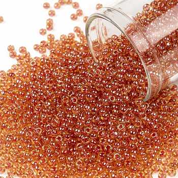 TOHO Round Seed Beads, Japanese Seed Beads, (365) Inside Color Light Topaz/Pomegranate Lined, 11/0, 2.2mm, Hole: 0.8mm, about 1110pcs/10g