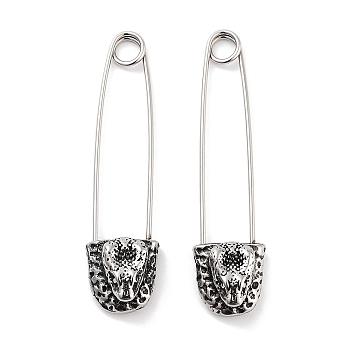 316 Surgical Stainless Steel Safety Pin Hoop Earrings for Women, Antique Silver, Snake, 42.5x6x10mm