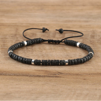 Natural Lava Rock Beaded Braided Bracelets, Adjustable Women's Bracelets, 