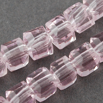 Glass Bead Strands, Faceted, Cube, Pearl Pink, 6x6x6mm, Hole: 1mm, about 100pcs/strand, 22 inch