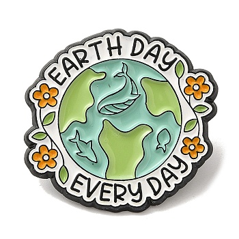 THERE IS NO PLANET Flower Plant Earth Alloy Enamel Pin Brooch, for Backpack Clothes, Medium Aquamarine, 27x28.5x1.5mm