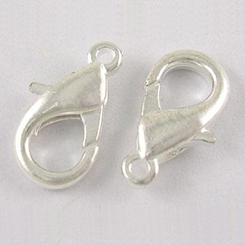 Zinc Alloy Lobster Claw Clasps, Cadmium Free & Nickel Free & Lead Free, Silver Color Plated, 21x12mm, Hole: 2mm