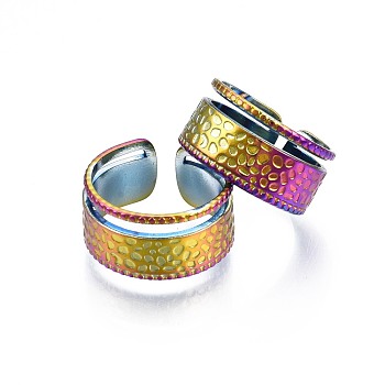 304 Stainless Steel Wide Cuff Ring, Rainbow Color Open Ring for Women, US Size 6 3/4(17.1mm)