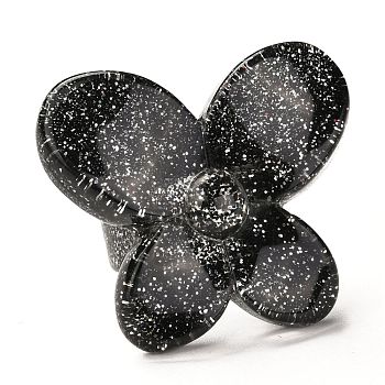 Acrylic Finger Rings, Retro Style, with Glitter Powder, Butterfly, Black, 6.5~36mm, Inner Diameter: 18mm, Butterfly: 36X41X6mm