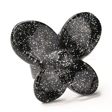 Acrylic Finger Rings, Retro Style, with Glitter Powder, Butterfly, Black, 6.5~36mm, Inner Diameter: 18mm, Butterfly: 36X41X6mm(RJEW-M137-02A)