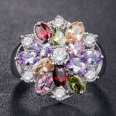 Cubic Zirconia Flower Finger Ring(PW-WG24646-05)-2