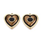 304 Stainless Steel and Enamel Pendants, Heart Charms, Ion Plating(IP), Real 18K Gold Plated, Black, 28.5x27x4mm, Hole: 1.8mm(STAS-T068-87G)