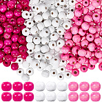 Valentine's Day 600Pcs 3 Colors Dyed Natural Wood Beads, Round, Lead Free, Mixed Color, 10x9mm, Hole: 3~3.5mm, 200pcs/color(WOOD-SC0001-98)