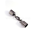 Brass Lobster Claw Clasps, with Cord Ends, Gunmetal, 33mm, Cord End: 9x4mm, Inner Diameter: 3.5mm, 10pcs/bag(FIND-WH0044-78B)