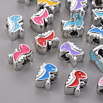 UV Plating Acrylic European Beads, with Enamel, Large Hole Beads, Mixed Color, Dinosaur, Platinum, 13x10x7mm, Hole: 4mm(OACR-R253-06P)