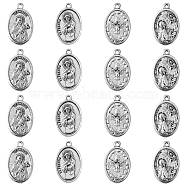 20Pcs 4 Style Tibetan Style Alloy Pendants, ST. FRANCIS OF ASSISI MEDAL, Oval, Cadmium Free & Lead Free, Antique Silver, 25~25.5x15.5~16x2~2.5mm, Hole: 1.5mm, 5pcs/Style(TIBEP-CJ0001-20)