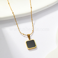 Natural Shell Square Pendant Necklace, with Golded Stainless Steel Chains, Black, 16.14 inch(41cm)(EH4295-2)