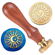 Wax Seal Stamp Set, Golden Tone Sealing Wax Stamp Solid Brass Head, with Retro Wood Handle, for Envelopes Invitations, Gift Card, Sun, 83x22mm, Stamps: 25x14.5mm(AJEW-WH0208-1027)