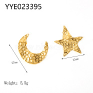 Stylish Stainless Steel Star Moon Stud Earrings, Asymmetrical Earrings for Women, Real 18K Gold Plated, 1.06x0.98 inch(2.7x2.5cm)(WQ3777-2)