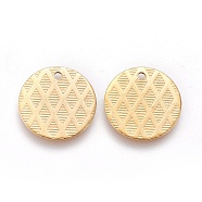Ion Plating(IP) 304 Stainless Steel Charms, Textured, Flat Round with Grid Pattern, Golden, 15x1mm, Hole: 1.2mm(STAS-E455-05G-15mm)