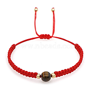 Natural Tiger Eye Round Braided Bead Bracelet, Red Adjustable Bracelet, Bead: 8mm(IG5594-20)